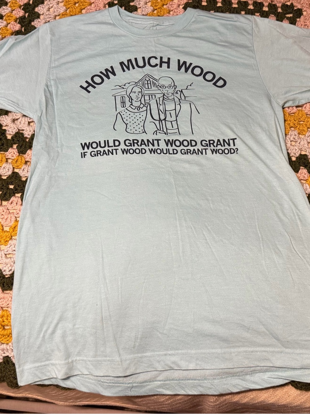 Light Blue Graphic Tee "How Much Wood"